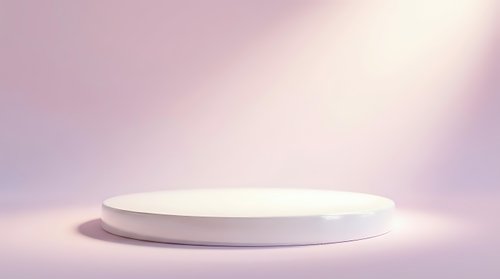 Minimalist white podium platform on soft purple gradient background for product display and presentation purposes.