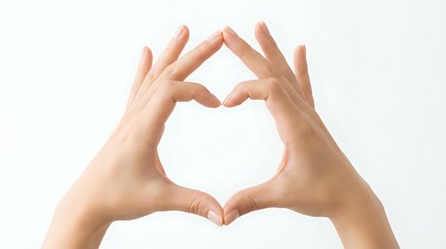Hands forming heart shape gesture on white background isolated for love romance valentine design projects.