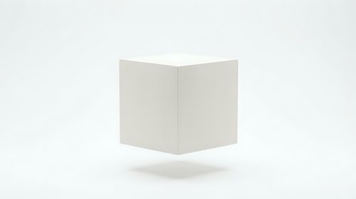 Minimalist white cube floating on clean background with soft shadow. Modern geometric shape for product mockups, presentations and contemporary design projects.