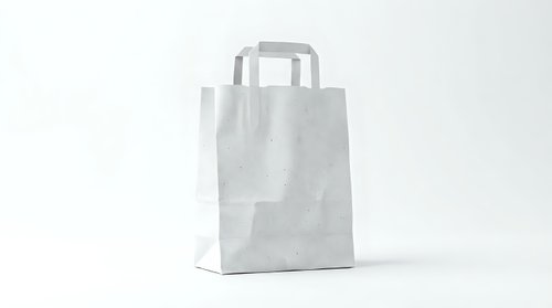 White paper shopping bag with handles isolated on clean background for retail branding and packaging design mockups.