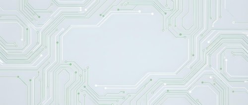 Abstract circuit board pattern with green lines on light gray background for technology and electronics design projects.