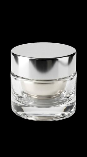 Luxury cosmetic jar with silver metallic lid isolated on transparent background, ready for skincare product packaging, beauty branding, print-on-demand designs, and e-commerce applications.