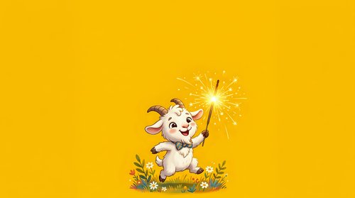 Cheerful cartoon cow holding a sparkler on bright yellow background, suitable for children's illustrations, greeting cards, and festive celebrations.