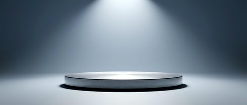 Empty round platform stage with dramatic spotlight illumination on gradient background for product display and presentation purposes.