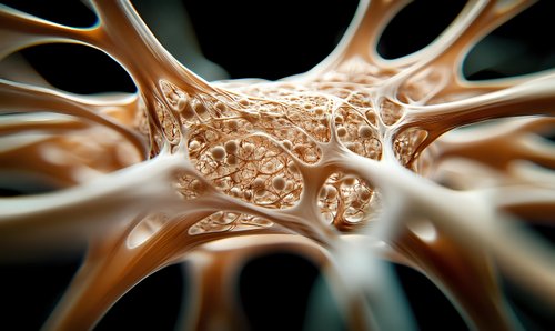 Microscopic view of neural network connections in copper tones showing intricate synaptic structures and biological patterns against dark background.