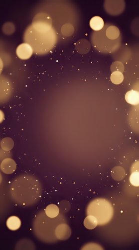 Abstract golden bokeh lights on dark purple background with sparkling particles creating magical atmosphere for luxury design projects.
