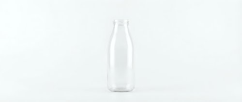 Empty clear glass bottle isolated on white background for product mockup and packaging design projects.