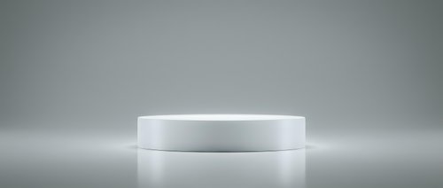 White cylindrical podium platform on reflective surface with soft gradient lighting for product display and presentation backgrounds.