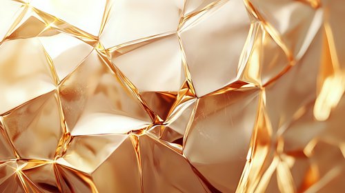 Luxury abstract geometric pattern with translucent golden and amber crystalline facets creating a modern, sophisticated backdrop suitable for premium branding and contemporary design projects.