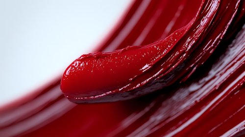 Vibrant red glossy swirls and curves create dramatic abstract composition with deep shadows and highlights, suggesting luxury and elegance in modern design and art.