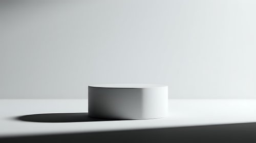 Minimalist white cylindrical podium on a clean surface with soft shadows, perfect for product display and presentation mockups.