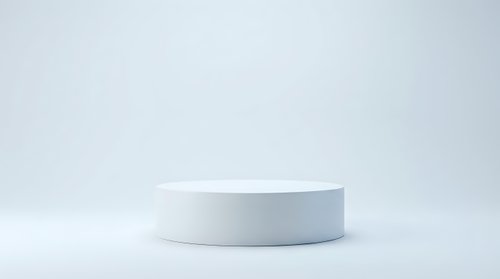 White cylindrical podium platform on clean gray background for product display and presentation mockups.