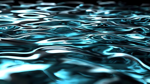 Luminous turquoise water surface with rippling waves and reflective light effects creating dynamic patterns. Abstract aquatic background for creative projects.