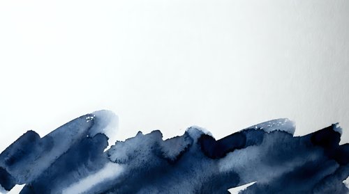 Abstract navy blue watercolor brush strokes on white background creating artistic paint texture for modern design projects and creative layouts.