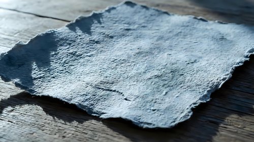 Dark gray slate stone piece with rough natural texture and torn edges on wooden surface for rustic kitchen design and food presentation backgrounds.