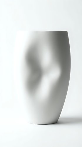 Modern white ceramic vase with organic curved form and smooth matte finish isolated on white background for contemporary home decor and interior design.