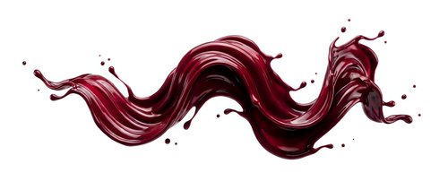 Dark red wine splash flowing in elegant wave motion with droplets on white background, perfect for beverage advertising and culinary design projects.