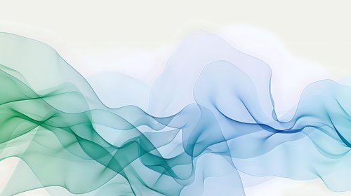 Ethereal flowing waves in blue and green tones create abstract fluid art composition against white background, suitable for modern interior design and branding projects.
