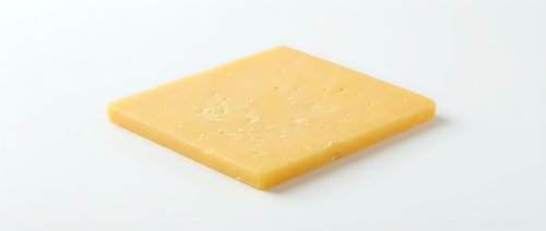 Single yellow cheese slice isolated on white background, ready for food packaging, menu design, and culinary marketing materials.