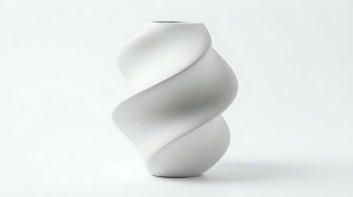 Abstract white twisted spiral sculpture with smooth curves and modern minimalist design on clean background for contemporary art projects.