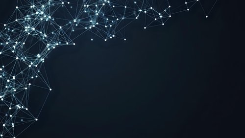 Abstract network connections with glowing nodes and lines on dark background for technology, data visualization, and digital communication concepts.