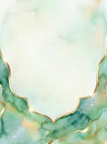 Watercolor frame with soft green and gold accents, featuring isolated white space for text overlay. Suitable for invitations, greeting cards, social media graphics, and design templates.