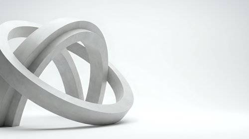Abstract white twisted rings intertwined in complex knot formation on clean background for modern design projects and creative presentations.
