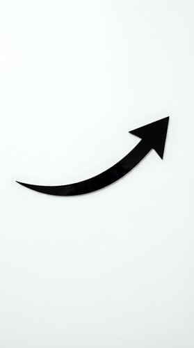 Black curved arrow pointing upward and right on white background isolated for graphic design and business presentations.