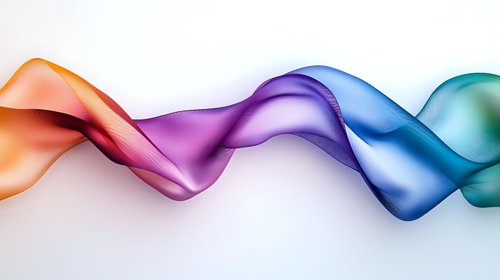 Colorful flowing smoke waves in rainbow spectrum colors creating dynamic abstract curves and motion effects against white background.