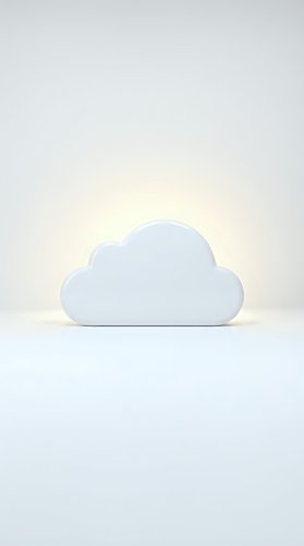 White cloud shape with warm glowing light on clean minimal background for technology, computing, data storage, weather concepts and modern design projects.