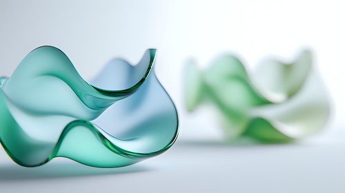 Elegant flowing abstract shapes in soft turquoise and mint green tones against white background create gentle wave-like forms, suitable for modern minimalist design projects.