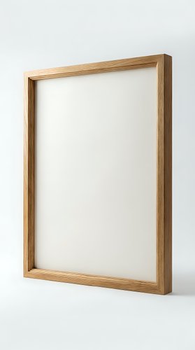 Empty wooden picture frame with natural wood grain finish on white background for home decor and art display projects.
