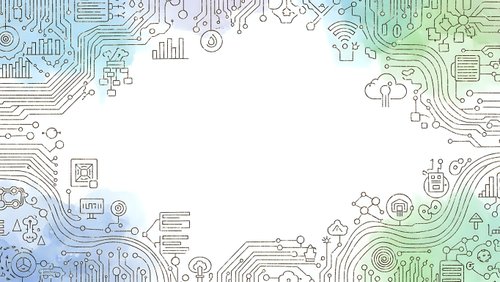Digital technology circuit board frame with gradient colors and white center space for text or design elements.