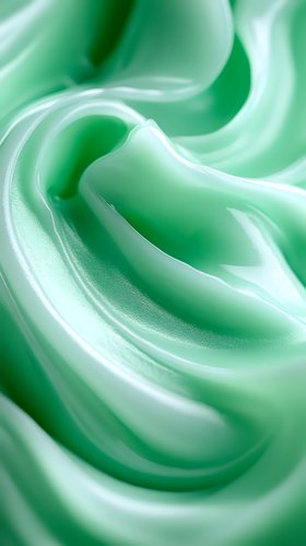 Soft swirls of mint green cream create smooth flowing curves and waves in macro photography, highlighting delicate texture and gradient shading for cosmetic and food designs.