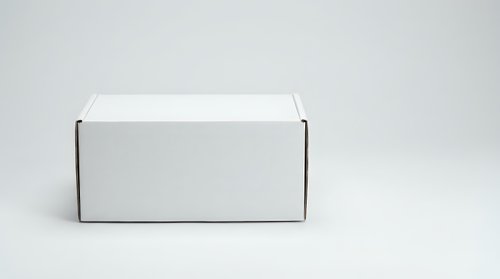 White cardboard shipping box mockup on clean background for packaging design and branding projects.