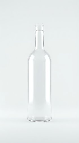 Empty clear glass bottle isolated on white background for product design and packaging mockup.