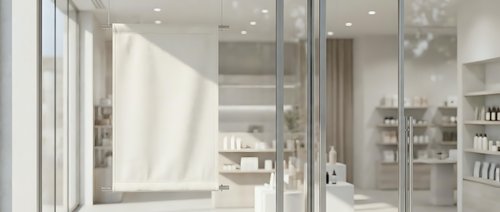 Modern luxury bathroom interior with glass shower enclosure, white bathtub, marble surfaces and natural lighting for contemporary home design projects.