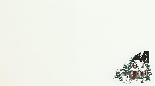 Cozy cottage with snow-covered roof nestled among evergreen trees in winter landscape, isolated on white background for holiday design projects.