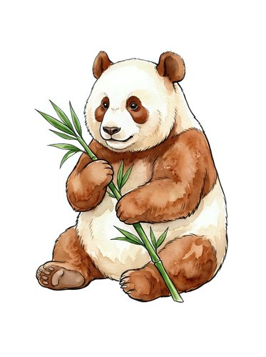 Cute panda bear holding bamboo leaves, isolated on white background. Watercolor illustration suitable for children's designs, nursery decor, apparel and stickers.