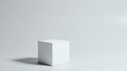 White geometric cube with shadow on neutral background for minimalist product display and modern design presentations.
