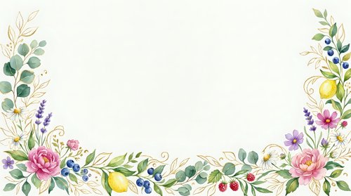 Watercolor floral border with pink roses, lavender, berries, and eucalyptus leaves on isolated white background. Perfect for invitations, greeting cards, and design projects.