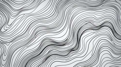 Abstract flowing lines create dynamic wave pattern in black and white. Organic curved stripes form rhythmic movement for modern graphic design backgrounds.
