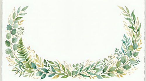 Watercolor botanical wreath with green leaves, ferns and eucalyptus branches on cream background. Natural floral frame for wedding invitations and greeting cards.